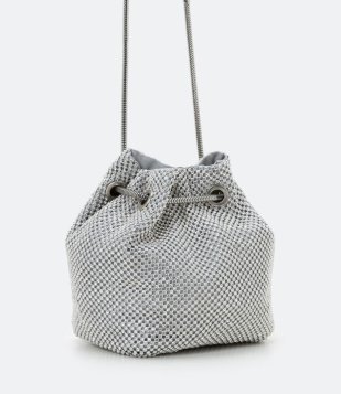 Bolsa Bucket Em Strass Com Alça De Rabo De Rato Cinza