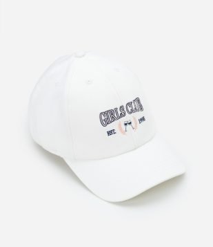 Boné Aba Curva em Sarja com Bordado Girls Club Branco Neve