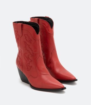Bota Western Em Couro Com Cano Médio Vermelho