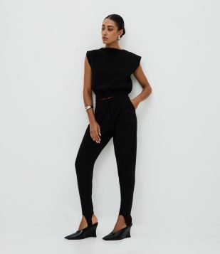 Calça Alfaiatada com Cintura Alta e Pezinhos Cinza Escuro