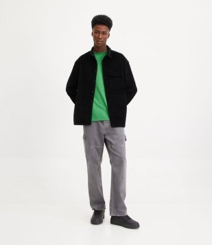 Calça Cargo Em Sarja Com Cós Elástico E Bolsos Laterais Cinza