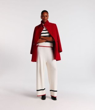 Calça Pantacourt Em Tricô Com Detalhes De Listra Branco Neve