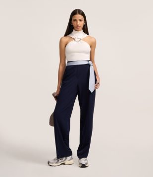 Calça Pantalona em Alfaiataria com Bolso Faca Azul