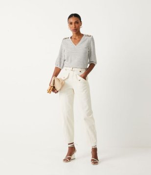 Calça Slouchy Em Sarja Com Cinto E Bolsos Grandes Off White