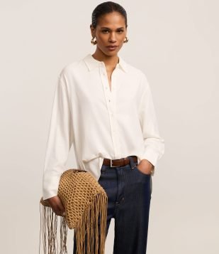 Camisa Básica em Viscolinho com Abotoamento Branco Neve