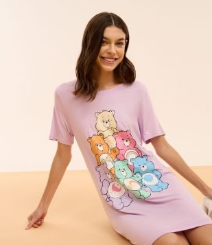 Camisola T-shirt em Viscose com Estampa dos Ursinhos Carinhosos Lilás