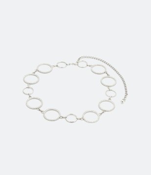 Cinto Estreito Em Metal Com Argolas De Strass Prata