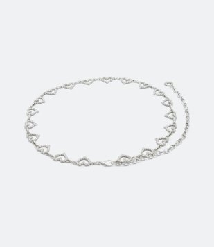 Cinto Estreito Em Metal Com Corações De Strass Prata