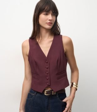 Colete Alfaiatado com Botões Forrados Vinho