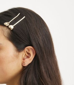 Kit 02 Presilhas De Cabelo Em Metal Com Corações Dourado