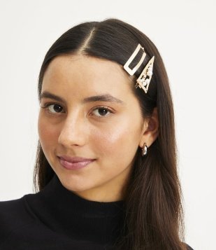 Kit 02 Presilhas De Cabelo Em Metal Com Detalhes Em Pérolas Dourado