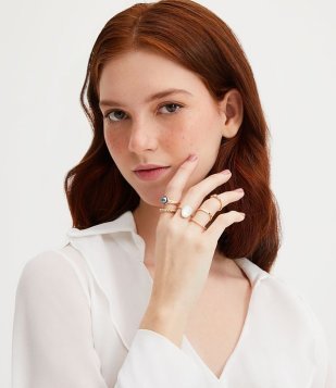 Kit 06 Anéis Em Metal Com Detalhes Contrastantes Dourado