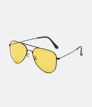Óculos De Sol Aviador Em Metal Com Lentes Amarelas Preto