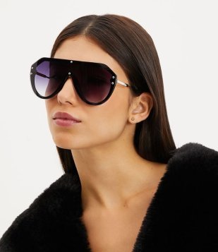 Óculos De Sol Máscara Com Lente Inteira Preto