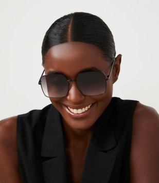 Óculos De Sol Quadrado Em Metal Com Lente Degradê Preto