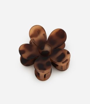 Piranha de Cabelo com Formato de Flor e Estampa Animal Print Marrom