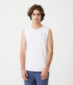 Regata Machão Em Meia Malha Com Lettering E Corte A Fio Branco