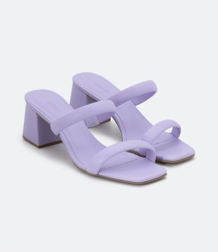 Sandália Com Duas Tiras E Salto Bloco Roxo