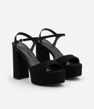 Sandália Meia Pata com Efeito Camurça e Salto Super Alto Preto