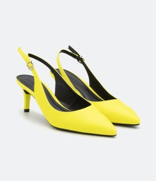 Sapato Scarpin Slingback Neon Com Bico Fino Safety Yellow