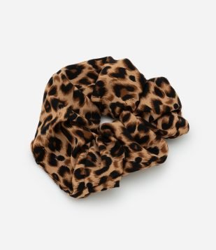 Scrunchie Grande com Estampa Animal Print Marrom