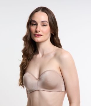 Sutiã Tomara que Caia com Bojo Oco e Fechamento Costas DeMillus Bege