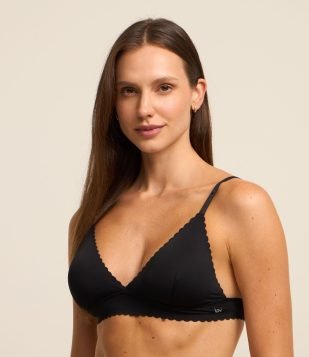 Sutiã Triângulo em Microfibra com Bojo Removível Borda Nuvem Preto