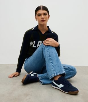 Tênis Runner com Recorte Lateral Contrastante Azul