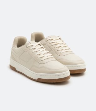 Tênis Street Cano Baixo com Cadarço e Recortes Bege 2