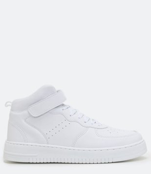 Tênis Street Cano Médio Com Velcro E Recortes Branco Neve