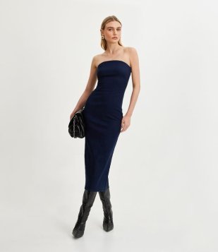 Vestido Mini Jeans Tomara Que Caia Azul Escuro