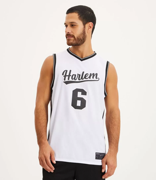 Regata Esportiva De Basquete Com Textura E Estampa Harlem 6 Branco