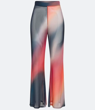 Saída De Praia Calça Em Tule Com Estampa Colorida Azul Marinho/ Vermelho/ Laranja