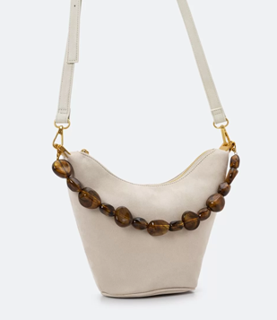 Bolsa Em Suede Com Detalhe Em Pedras Off White