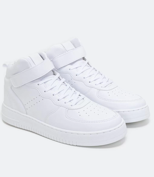 Tênis Street Cano Médio com Velcro e Recortes Branco Neve 