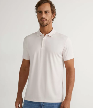 Polo Regular com Botões na Gola e Manga Curta Rosa 