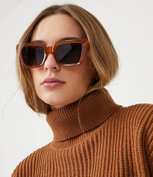 Óculos De Sol Quadrado Com Efeito Gateado Leve Marrom