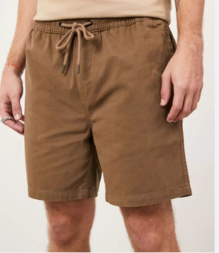 Bermuda Em Sarja Com Elástico No Cós E Cordão Marrom Médio