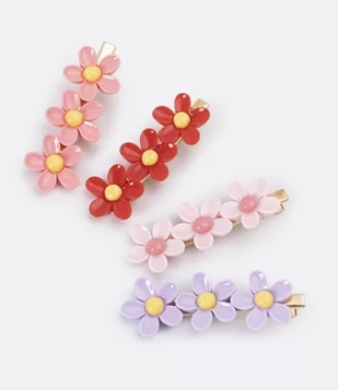 Kit 04 Presilhas De Cabelo Com Margaridas Multicores