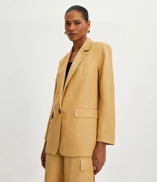 Blazer Alongado Em Viscolinho Amarelo Mostarda