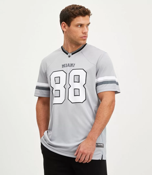 Camiseta Esportiva Dry Fit Futebol Americano Com Estampa Miami 88 Cinza