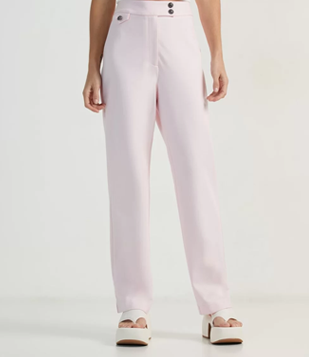 Calça Cigarrete Em Ponto Roma Com Cós Transpassado Rosa