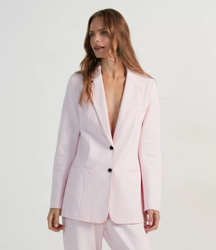 Blazer em Ponto Roma com Abotoamento Frontal Rosa 