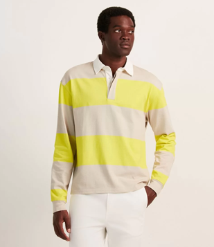 Polo Boxy Em Algodão Com Listras E Gola Contrastante Amarelo Neon