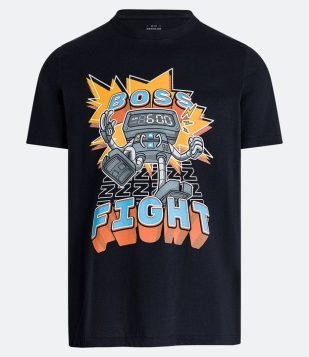 Camiseta Regular em Meia Malha com Estampa Unhide Boss Fight Preto