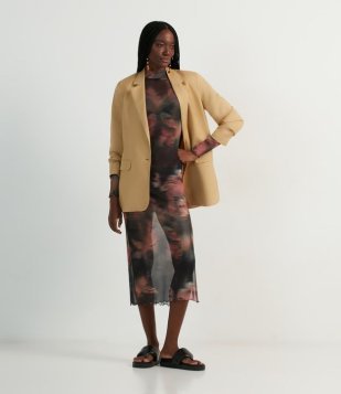 Blazer Alongado Em Viscolinho Amarelo Mostarda