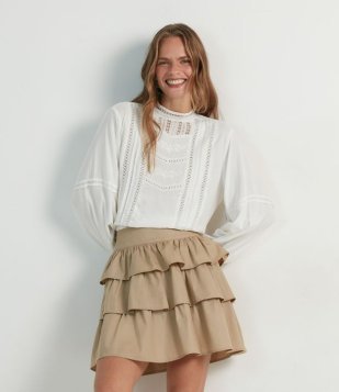 Blusa Bata Em Viscose Com Detalhes Frontais Branco Neve