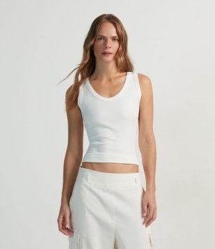 Blusa Regata Básica Em Ribana Branco