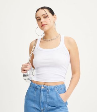 Blusa Regata Em Ribana Com Textura Canelada Branco