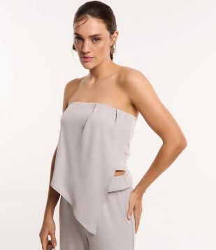 Blusa Tomara que Caia em Moletom com Ponto e Abertura Lateral Cinza